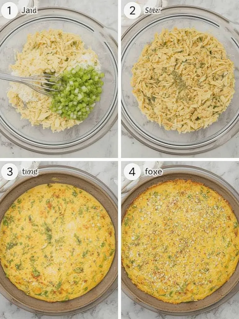 Steps illustrated for making Cheddar & Green Onion Breakfast Casserole
