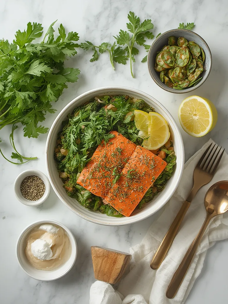 Variety of fresh ingredients for meal planning: vegetables, fruits, proteins, and grains.