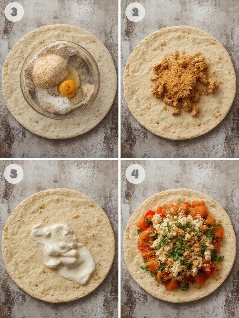 Step-by-step image showing cooked chicken being sliced, fresh vegetables chopped, and tzatziki being mixed for Greek Chicken Pitas.