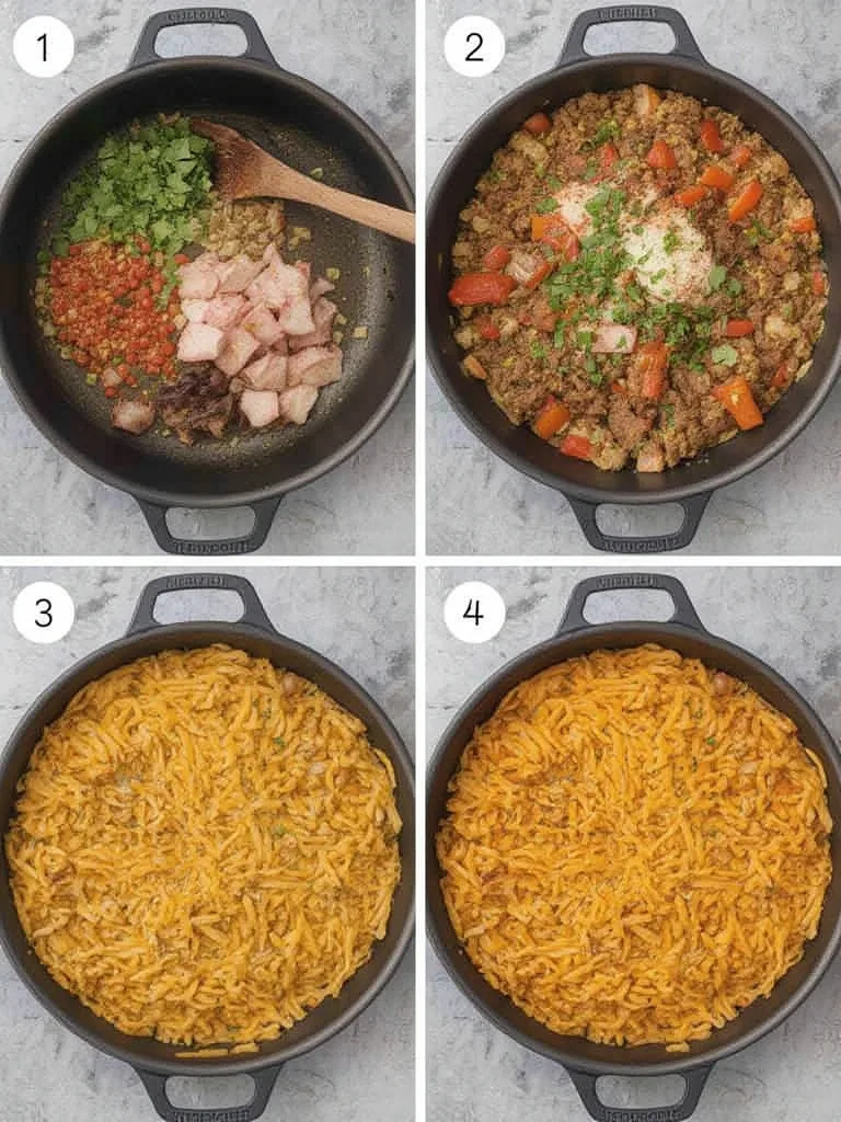 One-Pan Cheesy Beef & Rice Bake: Recipe Ideas for Easy Meals 3 Step-by-step process for One-Pan Cheesy Beef & Rice Bake