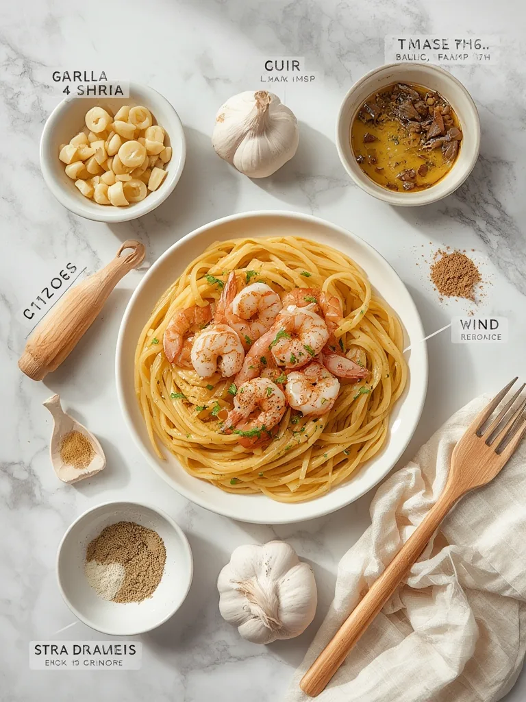 Ingredients for Simple Garlic Butter Shrimp Pasta