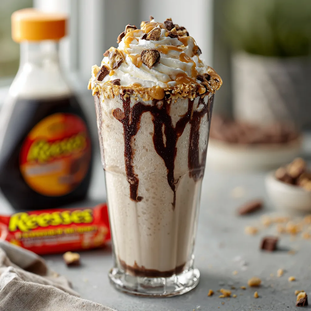 u1891677983 A tall frosty glass of Reeses Cup Milkshake toppe 4199f272 74d7 4829 b9a8 b0004aa5d076 3