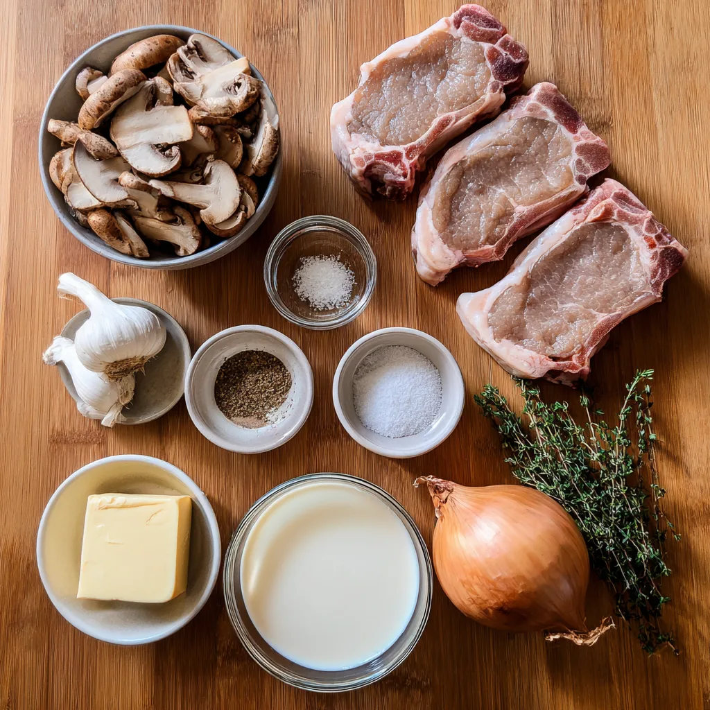 u1891677983 Flat lay of ingredients for Creamy Mushroom Pork ed11e3a6 8952 48d4 bdac 362db7cd75a4 2