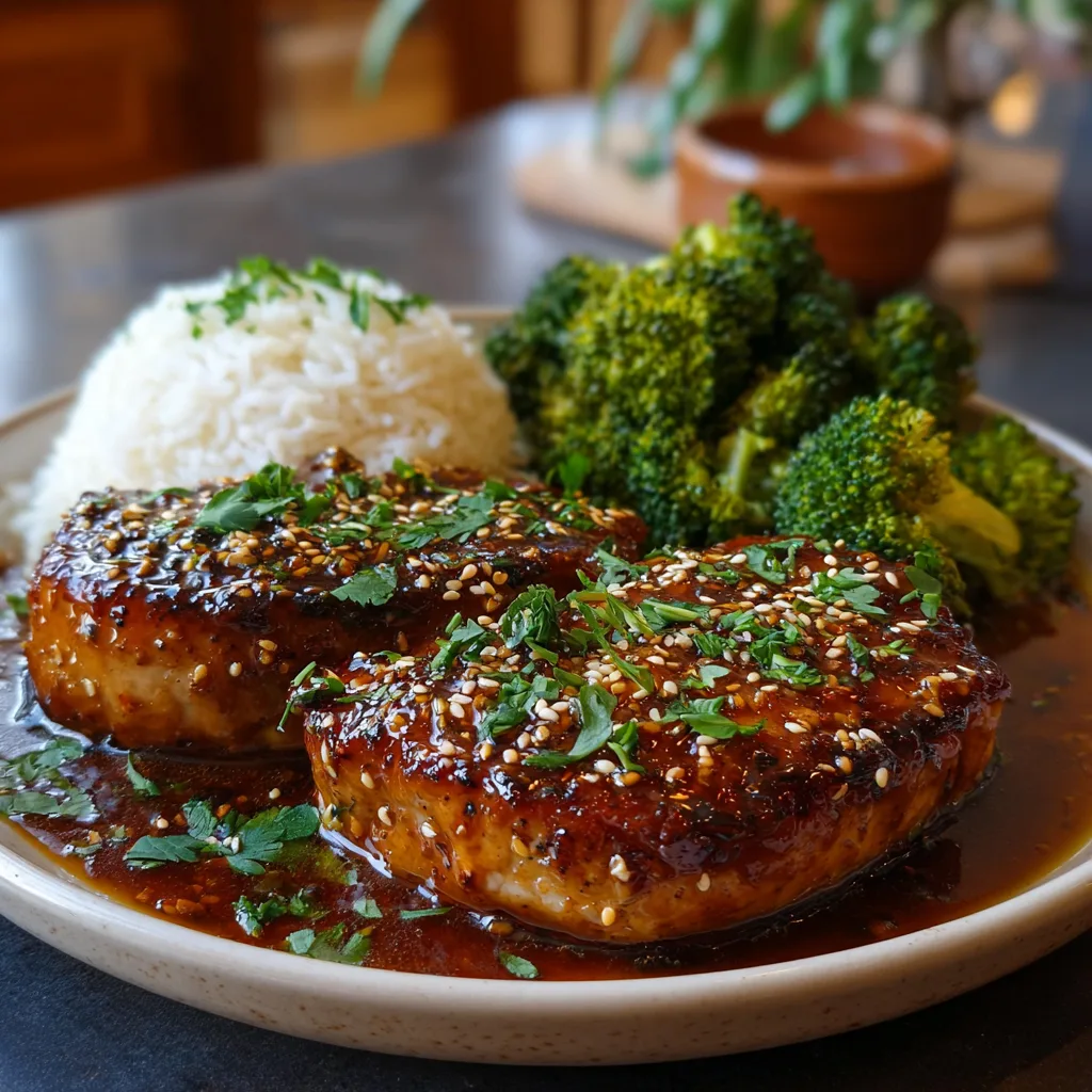 Honey Garlic Pork Chops That'll Steal Hearts: Delicious Pork Chop Recipes to Try 4 u1891677983 Plated Honey Garlic Pork Chops served with steame a09b8187 f534 41e6 ad9c 8e65399fbff5 1