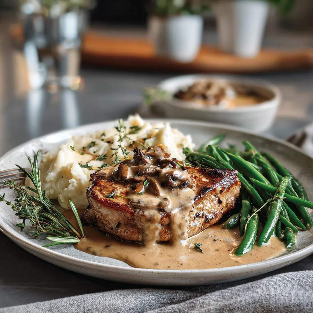 u1891677983 Serving plate of Creamy Mushroom Pork Chops with 205101f0 8276 49ef ab68 f17c4340ea80 2