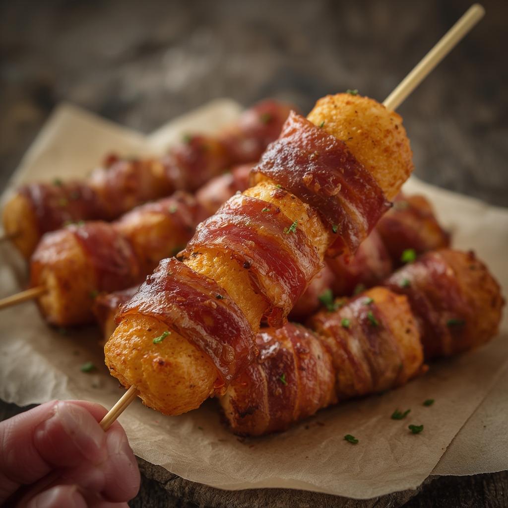 Bacon Wrapped Tater Tot Skewers