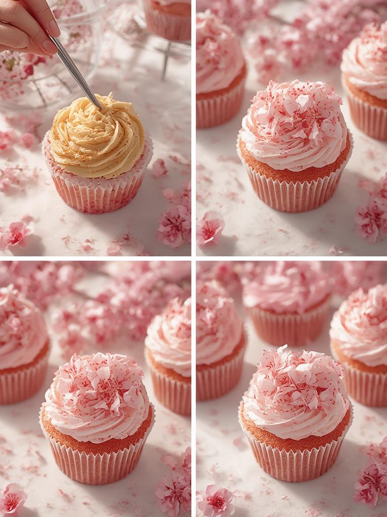 Finishing touches on Cherry Blossom Cupcakes
