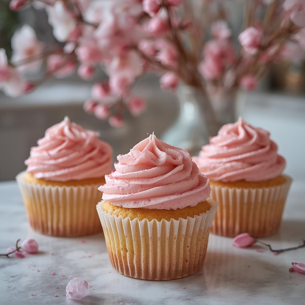 Completed Cherry Blossom Cupcakes arranged elegantly