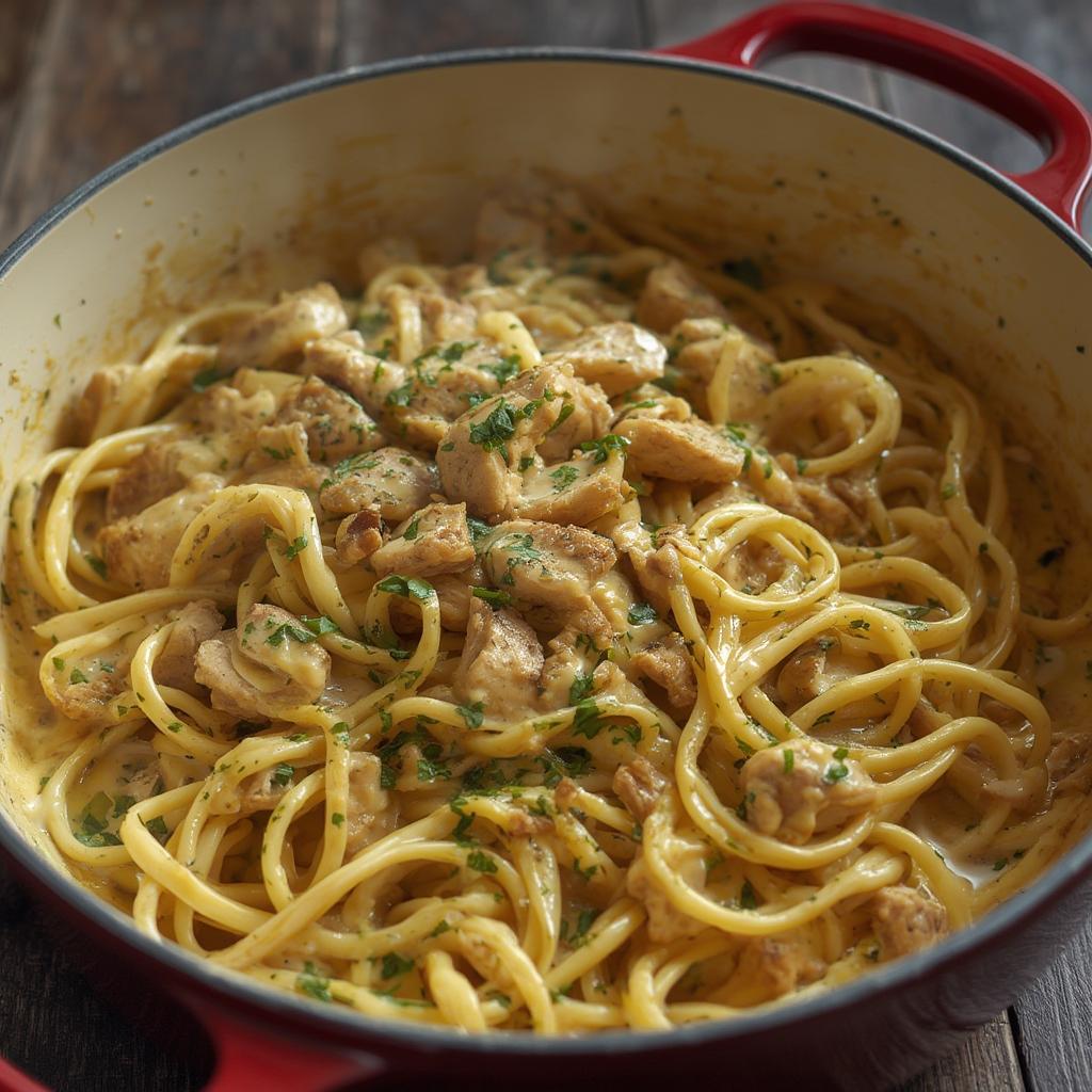 One Pot Creamy Garlic Chicken Zoodles