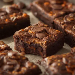 Reeses Brownies with Peanut Butter Cup Topping