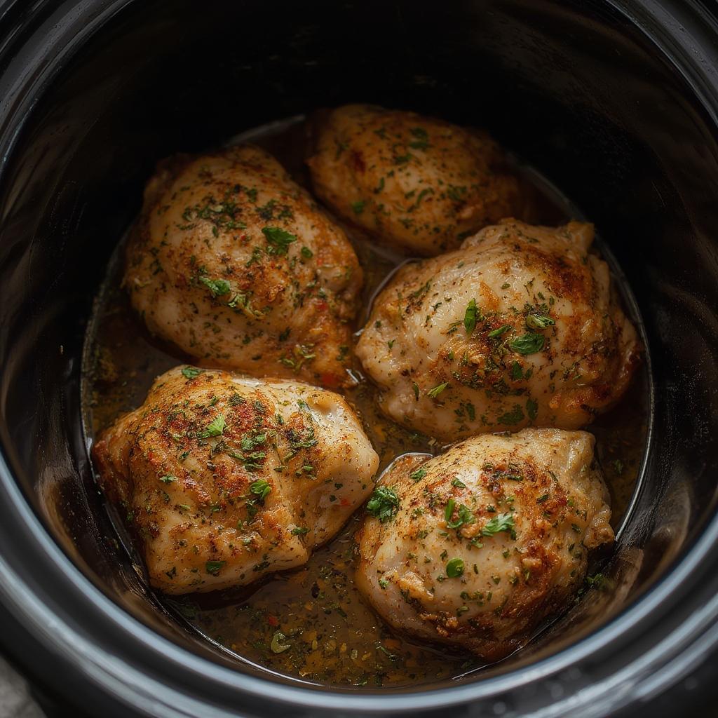 Slow Cooker Garlic Herb Chicken Thighs
