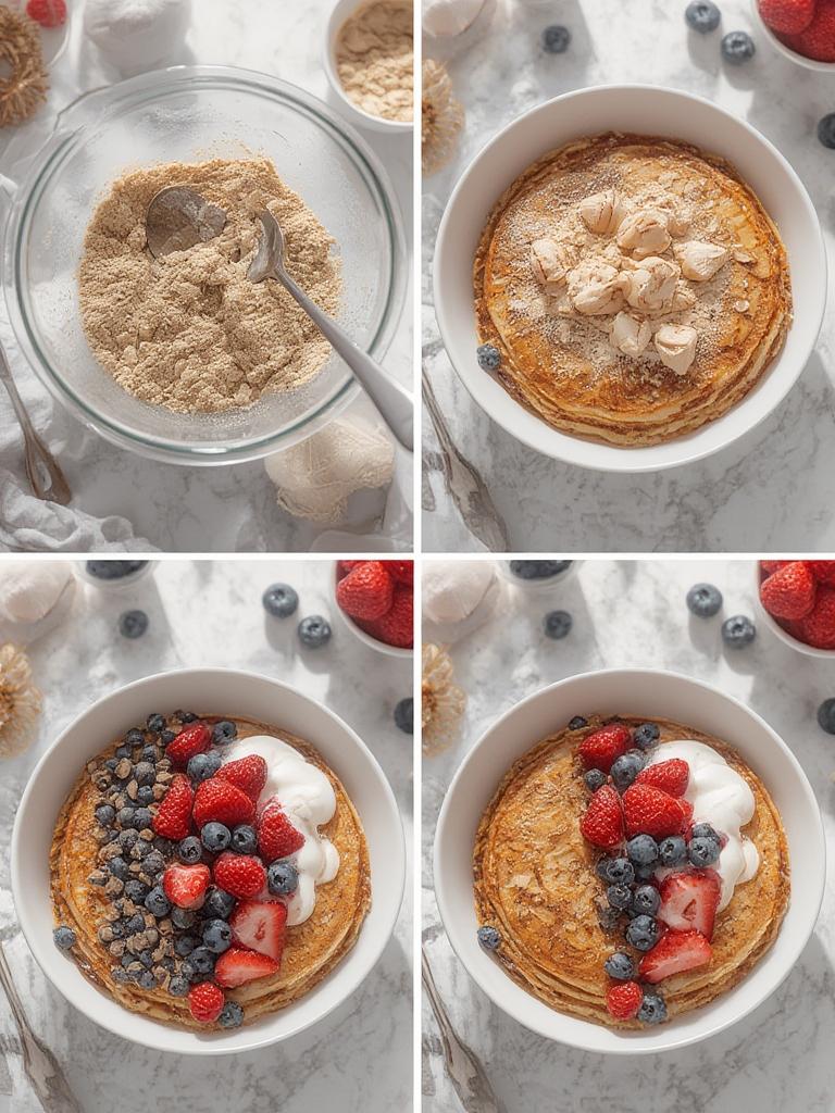 Step-by-step baked pancake bowl preparation