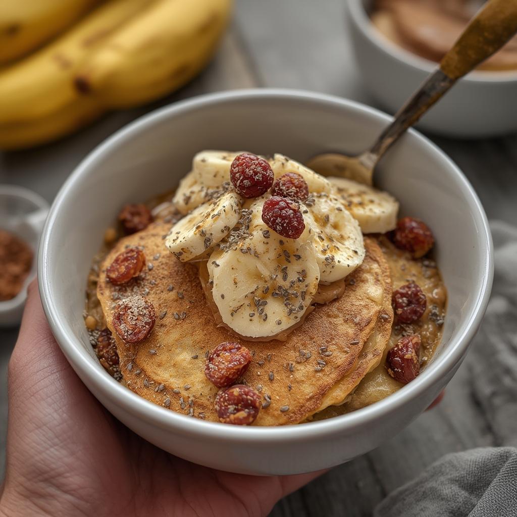 Finished baked pancake bowls with toppings