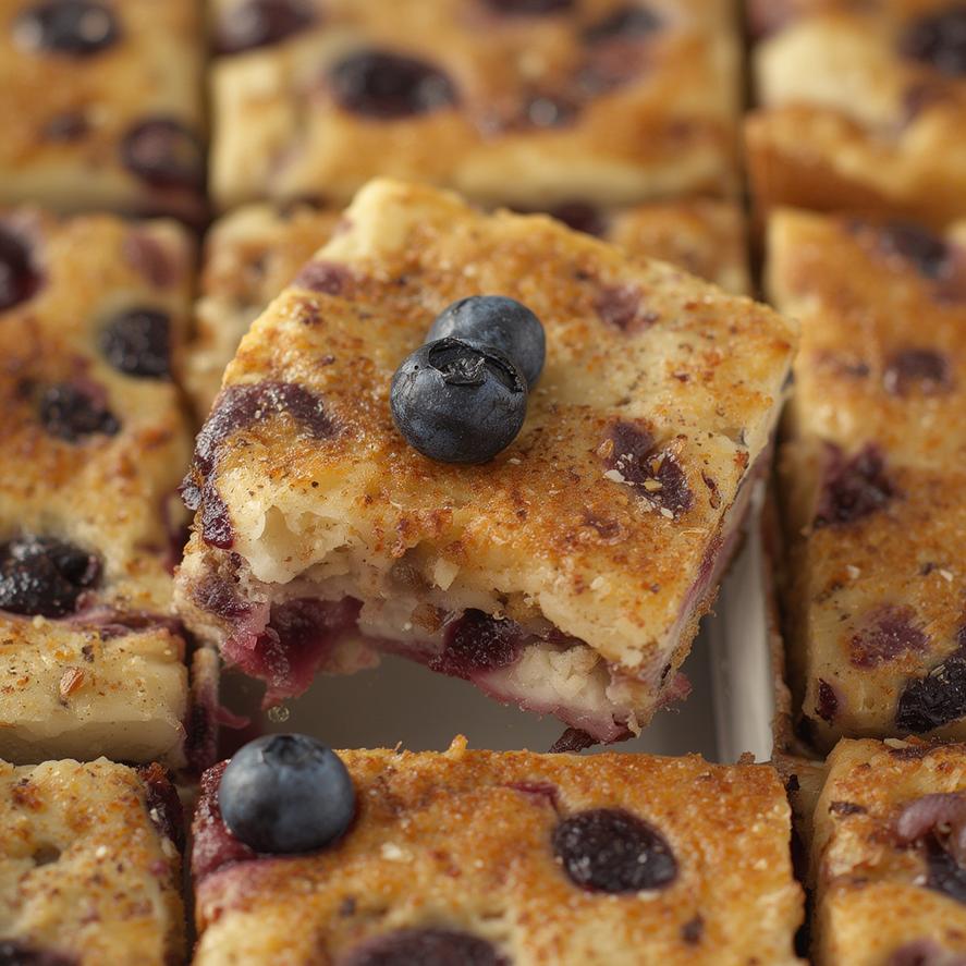 Blueberry lemon baked pancake meal prep squares with added protein powder 3