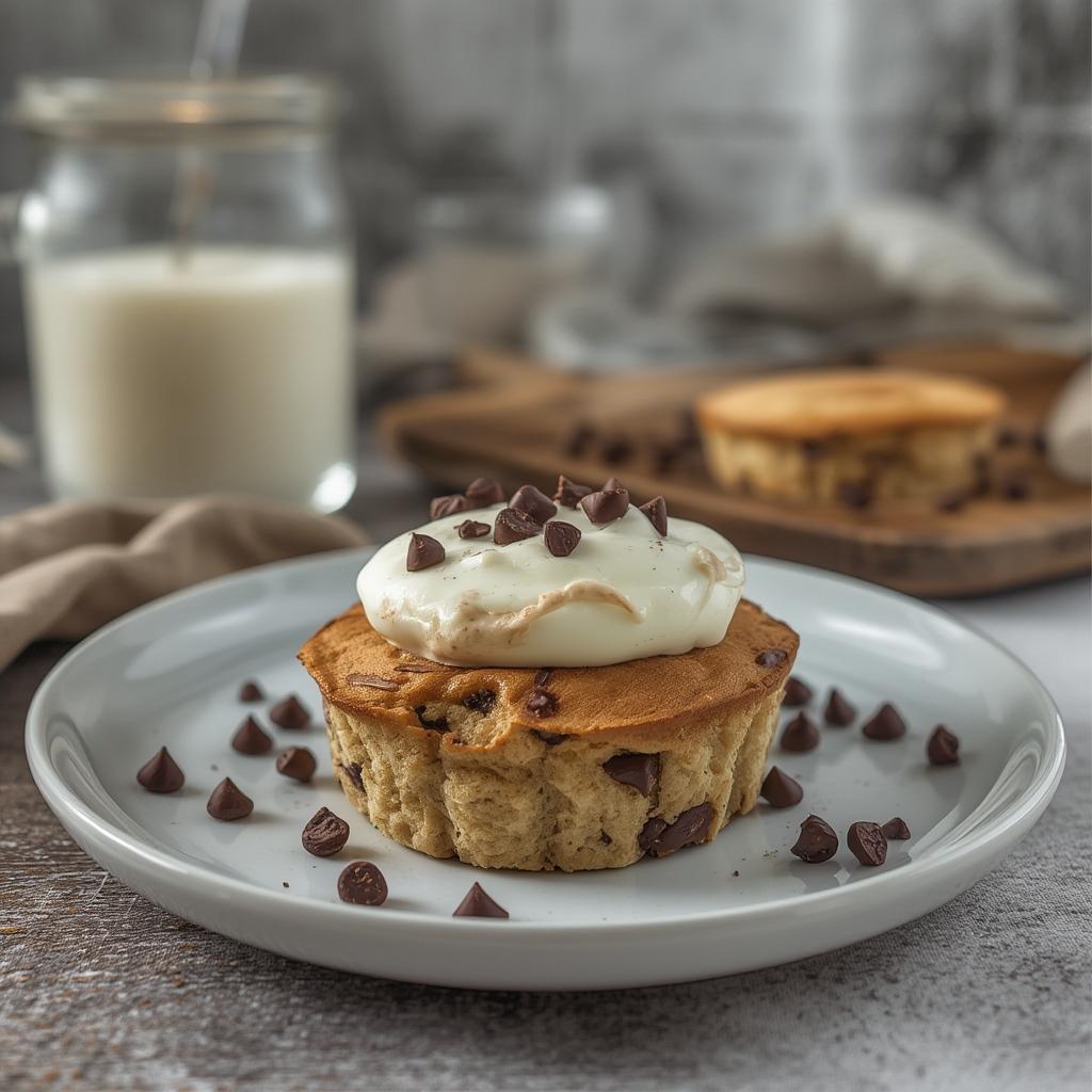 Chocolate chip protein pancake cups with vanilla yogurt filling