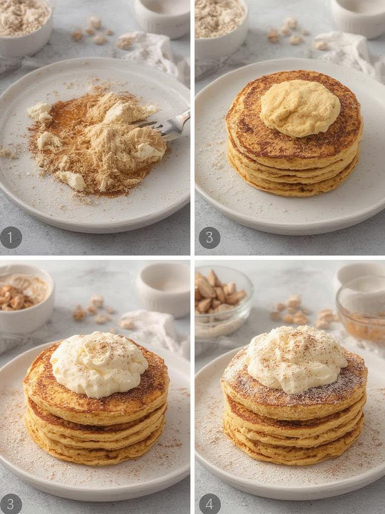 Cinnamon roll baked protein pancakes with light cream cheese topping 2
