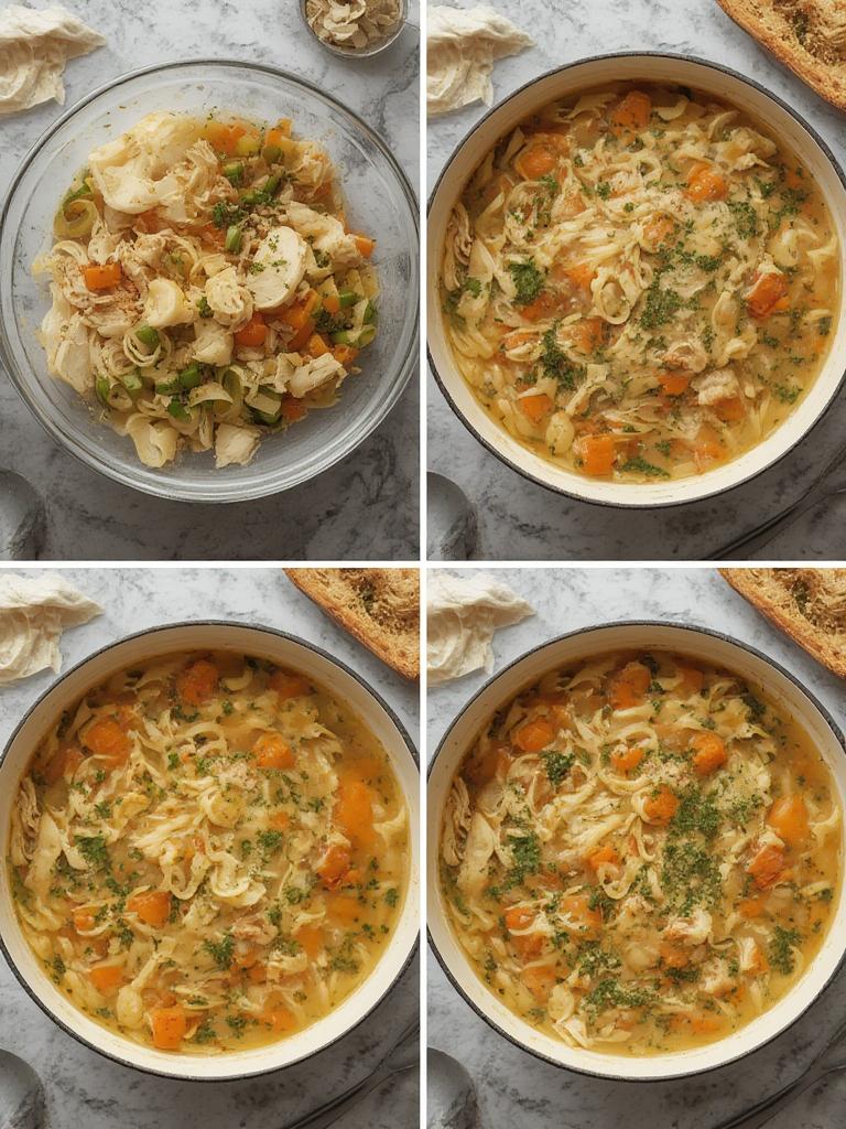 Classic Chicken Noodle Soup: Cozy Winter Comfort Soup Recipes & Best Ever! 3 Simmering pot of chicken noodle soup