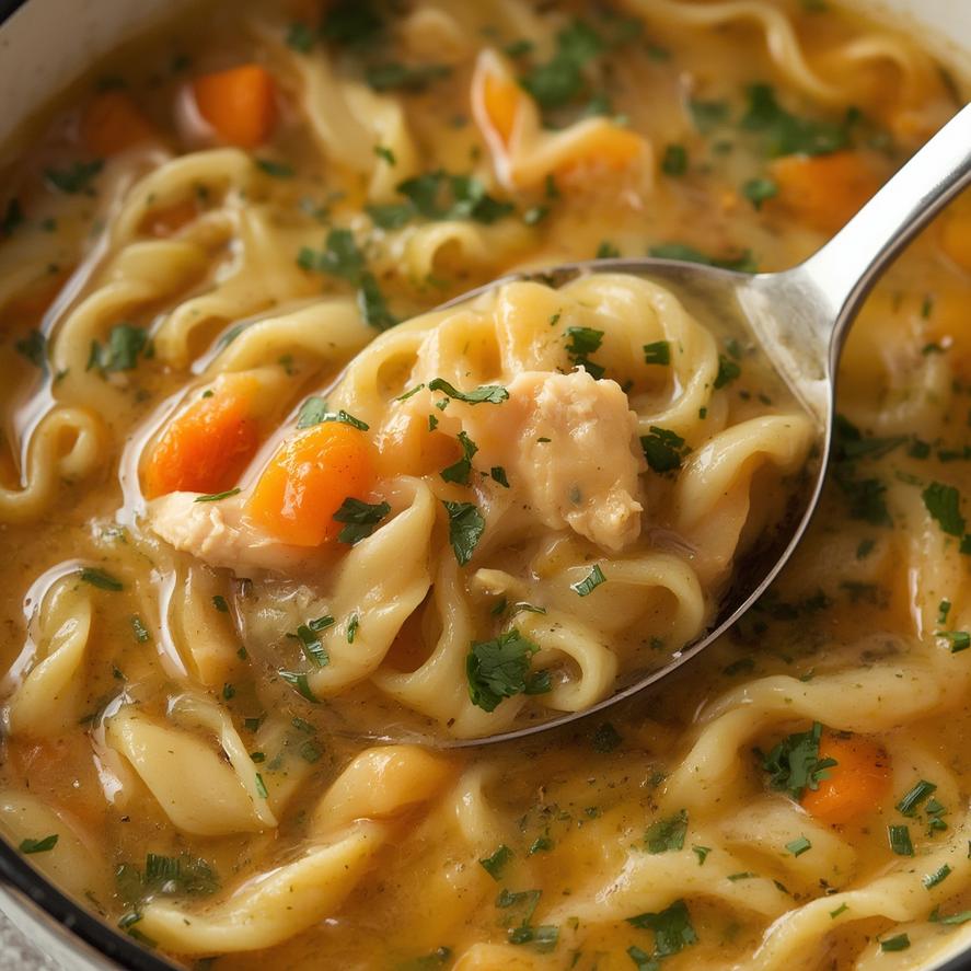 Classic Chicken Noodle Soup: Cozy Winter Comfort Soup Recipes & Best Ever! 5 Chicken noodle soup close-up with steam