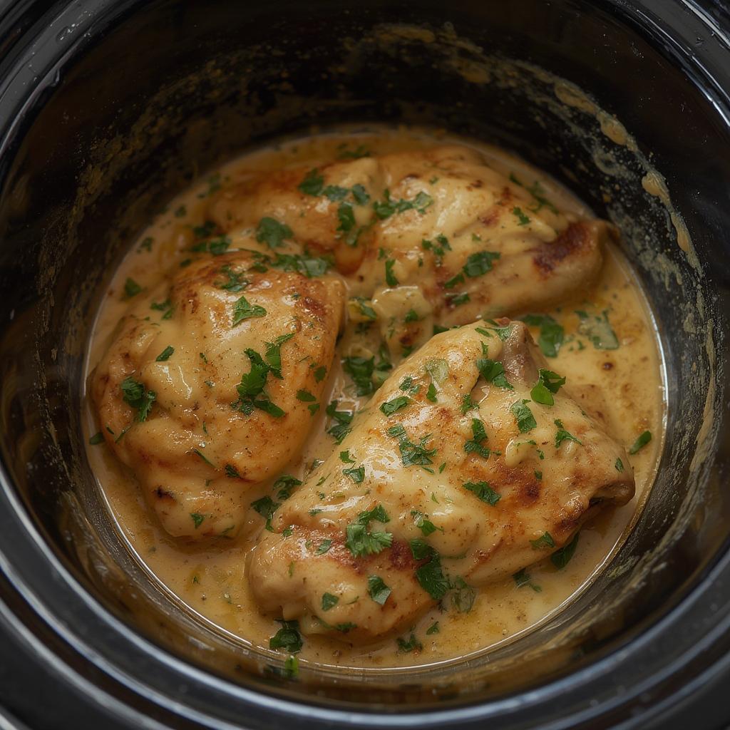 Irresistible Creamy Garlic Chicken Thighs : Easy Dump & Go Crockpot Dinner ! 4 Creamy Garlic Chicken Thighs 3