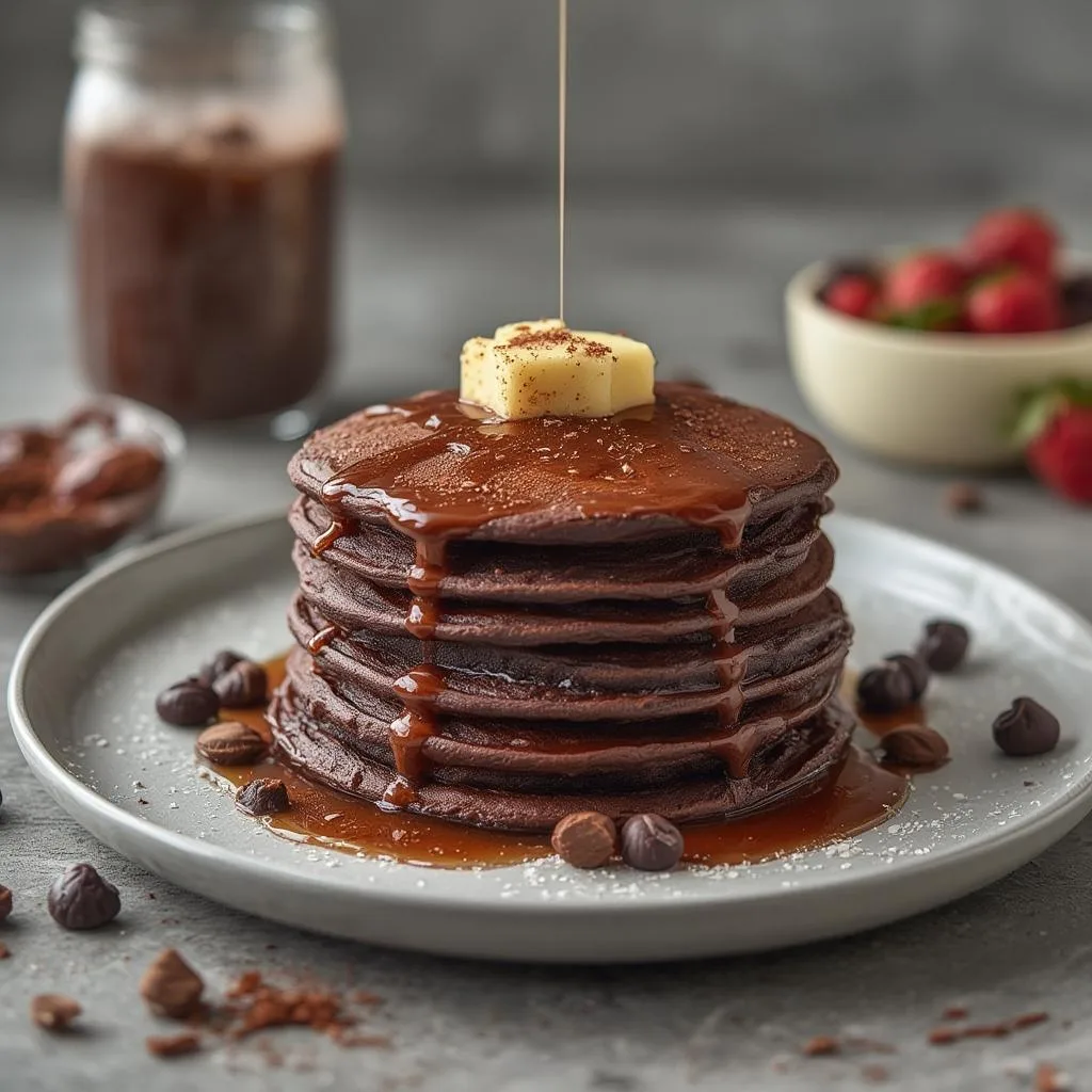 Home yepim 11 Double chocolate baked protein pancakes with cocoa nibs.