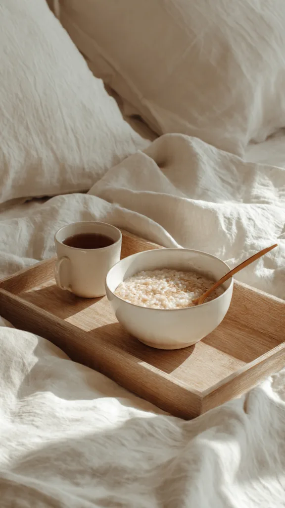 a simple and elegant breakfast of congee in a mini