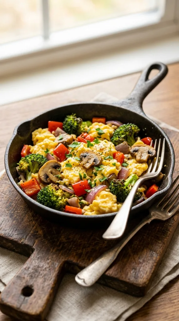 Vegetable egg scramble in skillet c8bfa6271b