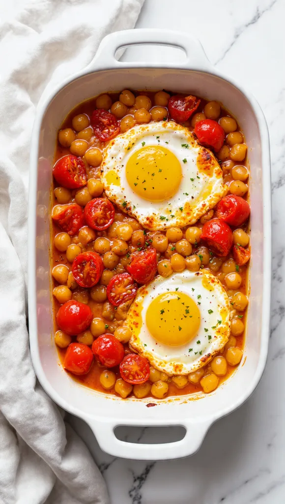 ai image prompt draft baked feta eggs with chickpe