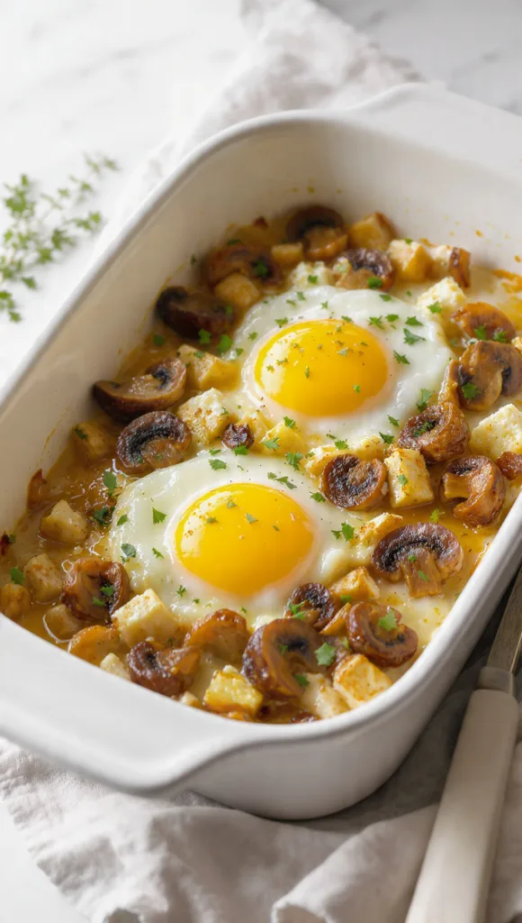 ai image prompt draft mushroom baked feta eggs in