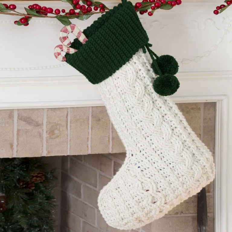 Crochet cable stocking pattern tutorial showcasing intricate designs.