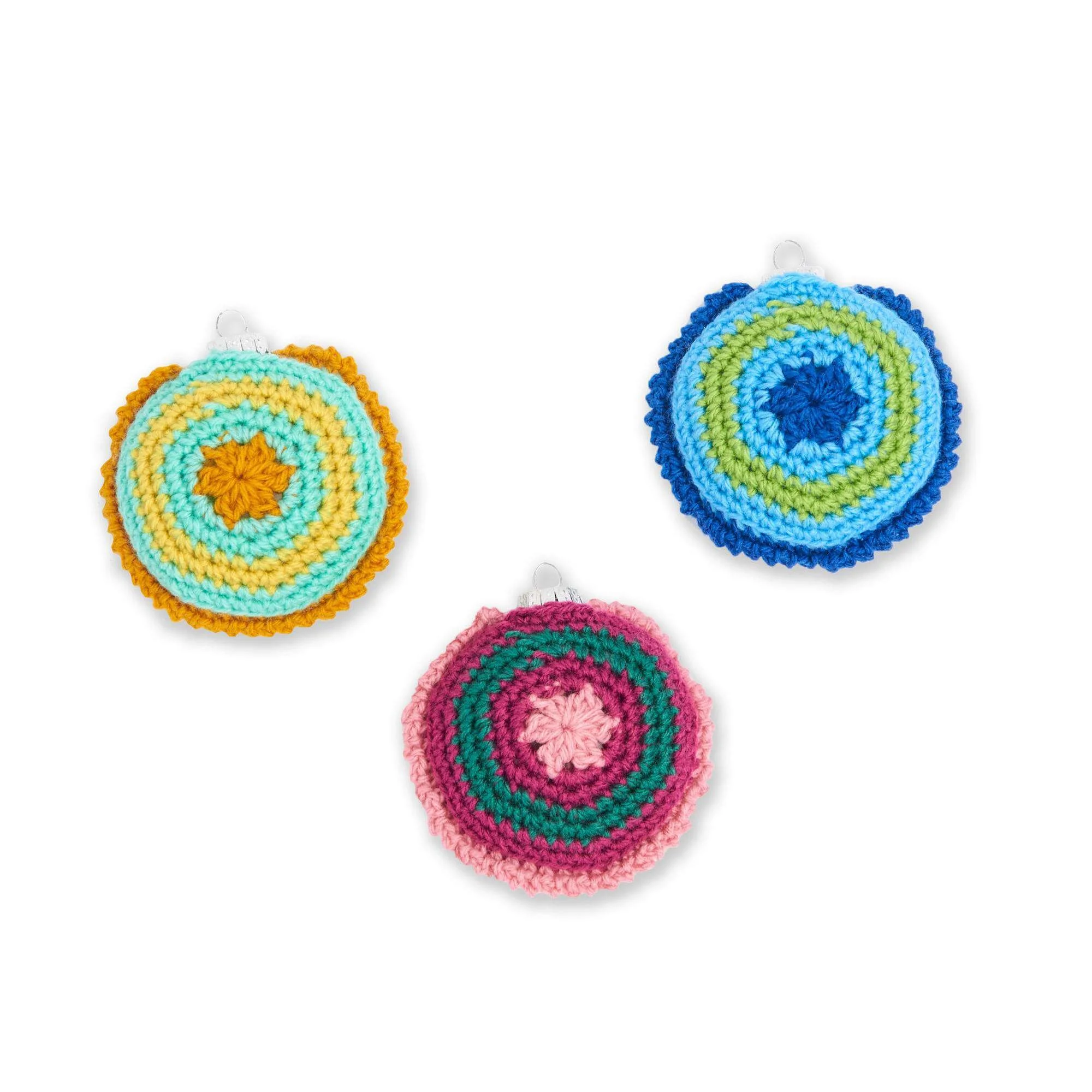 Crochet Radiating Rings Ornaments pattern for festive decorations.