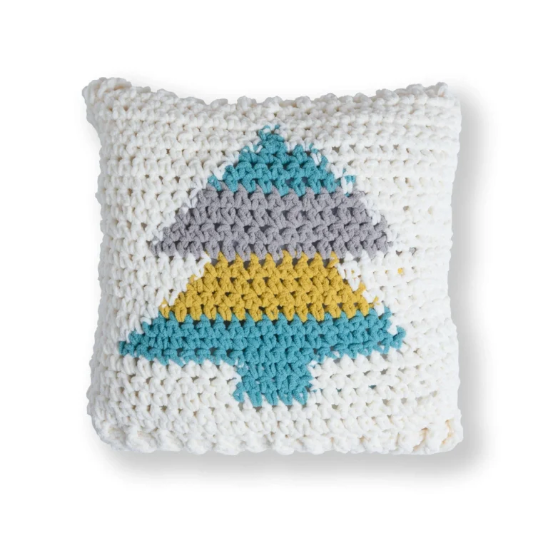 Crochet tree pillow showcasing a unique design pattern for home decor
