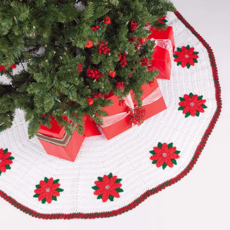 Crochet tree skirt pattern tutorial showcasing a hand-made festive design.