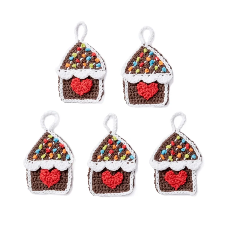 Gingerbread house crochet ornament pattern for festive holiday decor