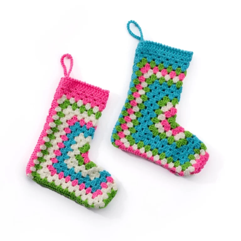 Hexi crochet Christmas stocking pattern for festive holiday decorations