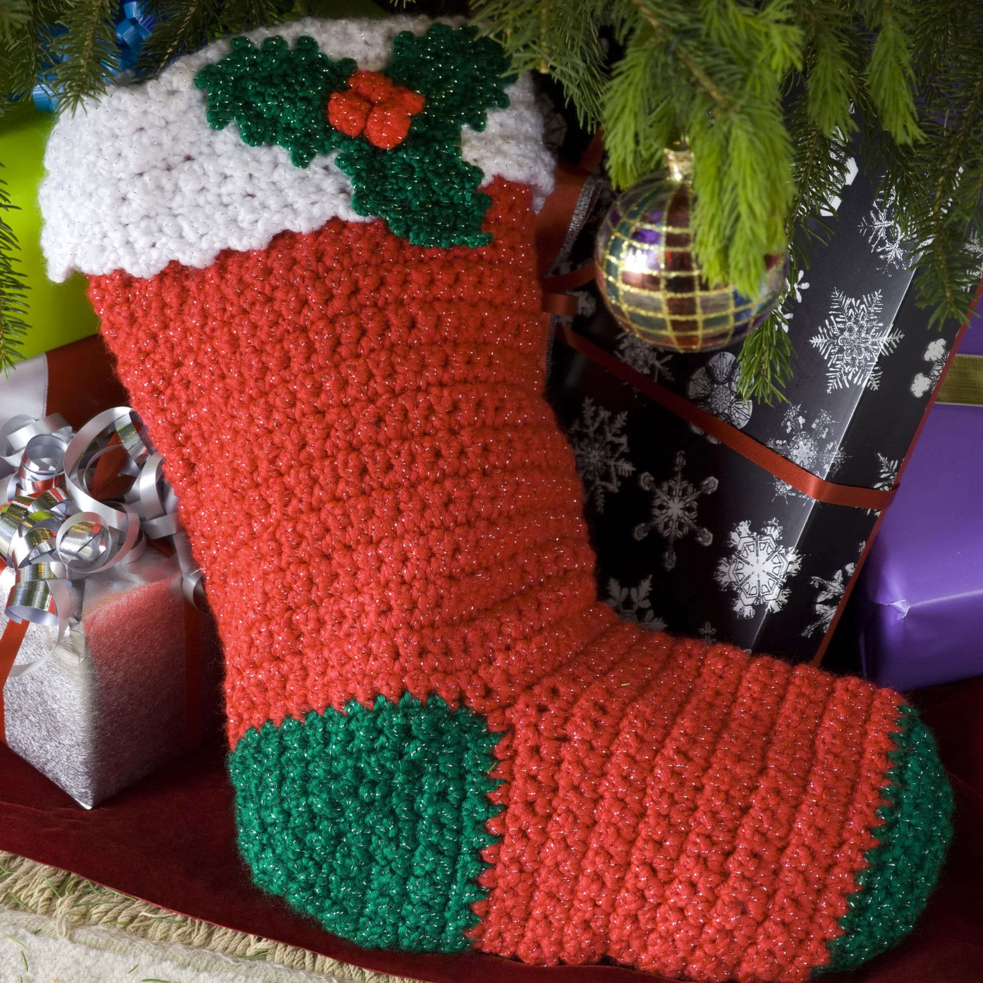Crochet Holly Stocking Pattern